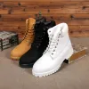 Brown Leather High Top Boots Anti-Slip Cotton Lining All Seasons