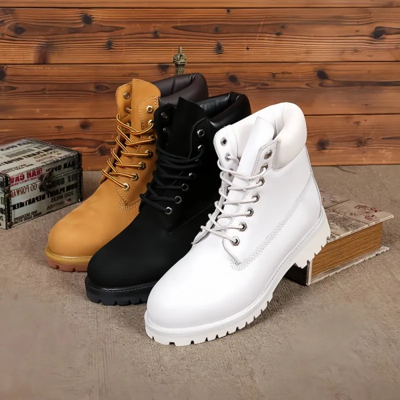 Brown Leather High Top Boots Anti-Slip Cotton Lining All Seasons