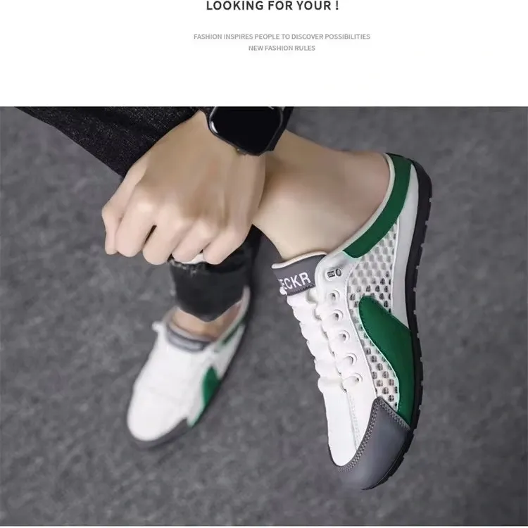 Breathable Men's Shoes Lazy Shoes Sports Mesh Open-Back Slippers